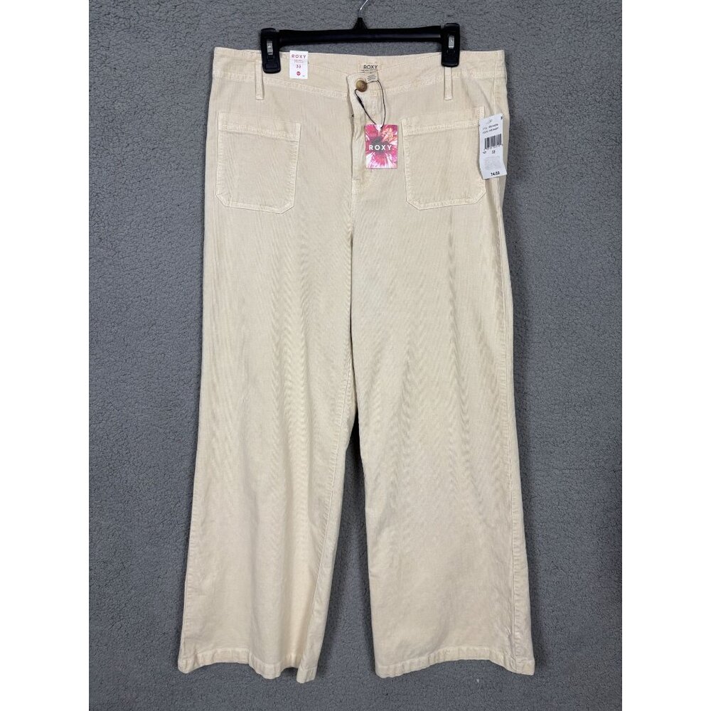 Roxy Women's Mid Rise Straight leg Corduroy Pants Size 33 Parchment (Cream) NWT'